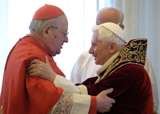 Cardinal Soldano and Pope Benedict XVI the day he announced his resignation :'(